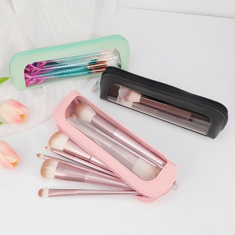 Beauty Makeup Bag - Small Clear PU Leather Travel Makeup
