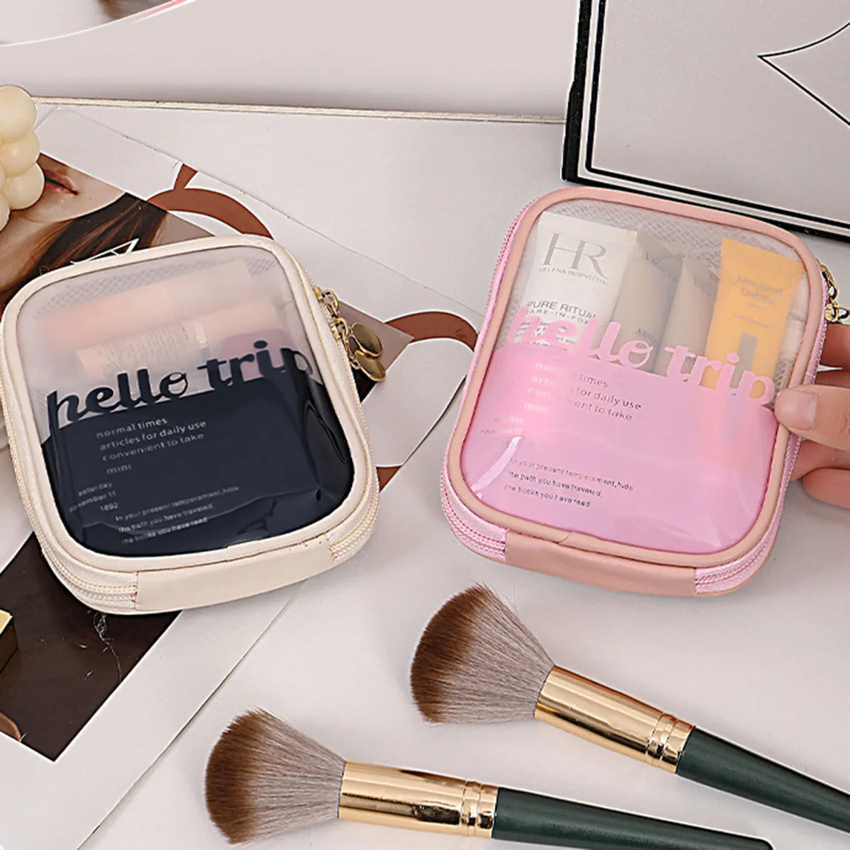 Beauty Makeup Bag - Transparent Portable Cosmetic Pouch Lipstick Organizer